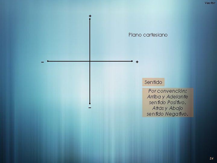 Vector + Plano cartesiano – + Sentido – Por convención: Arriba y Adelante sentido