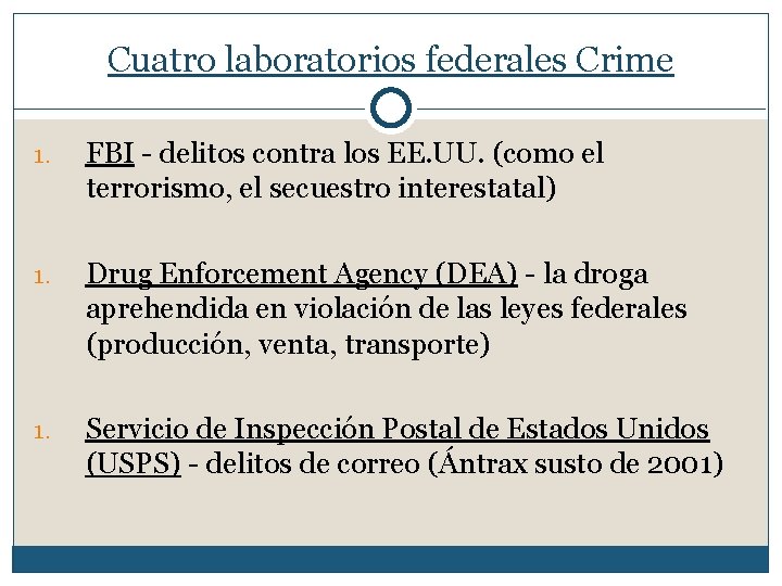 Cuatro laboratorios federales Crime 1. FBI - delitos contra los EE. UU. (como el