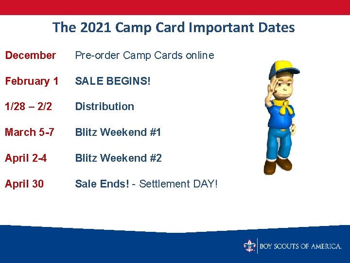The 2021 Camp Card Important Dates December Pre-order Camp Cards online February 1 SALE