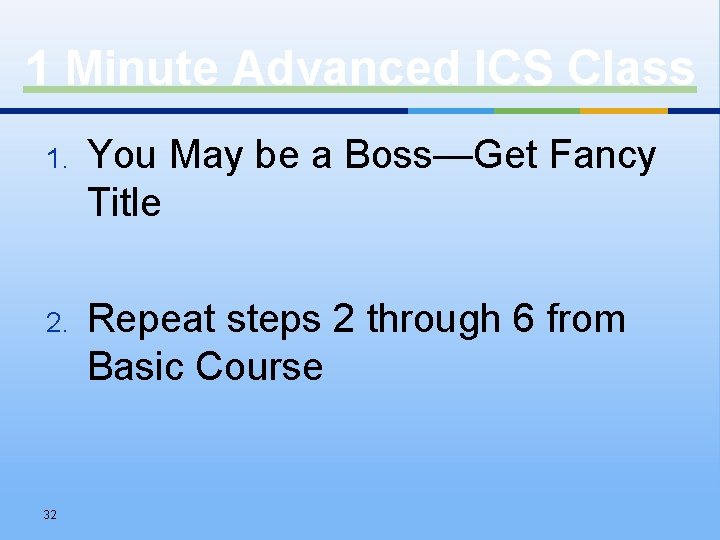 1 Minute Advanced ICS Class 1. You May be a Boss—Get Fancy Title 2.