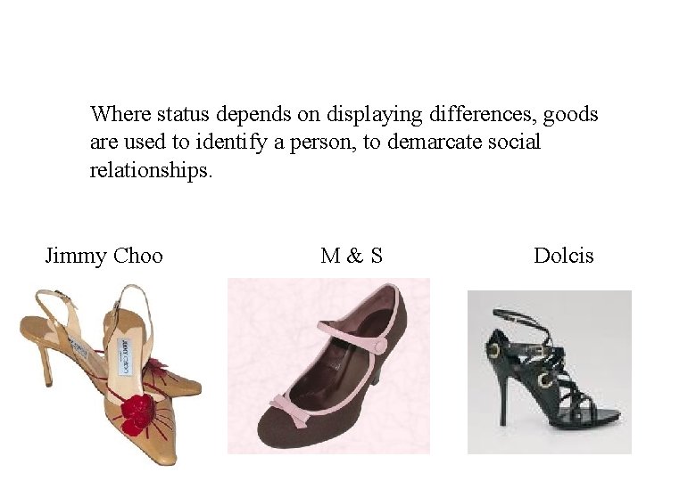 Where status depends on displaying differences, goods are used to identify a person, to