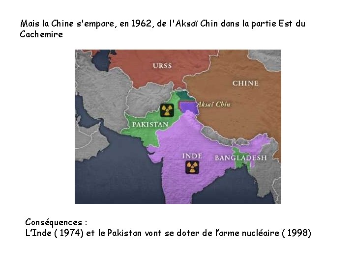 Mais la Chine s'empare, en 1962, de l'Aksaï Chin dans la partie Est du