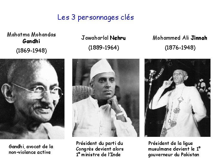 Les 3 personnages clés Mahatma Mohandas Gandhi (1869 -1948) Gandhi, avocat de la non-violence Les 3 personnages clés Mahatma Mohandas Gandhi (1869 -1948) Gandhi, avocat de la non-violence