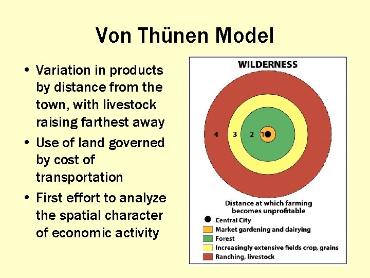 Von Thünen Model • Variation in products by distance from the town, with livestock