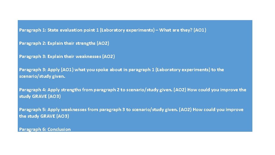 Paragraph 1: State evaluation point 1 (Laboratory experiments) – What are they? (AO 1)