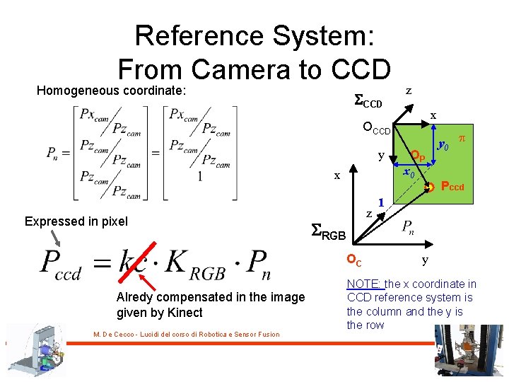 Reference System: From Camera to CCD Homogeneous coordinate: SCCD z x OCCD y x
