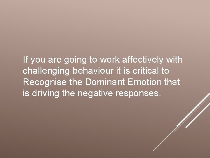 If you are going to work affectively with challenging behaviour it is critical to