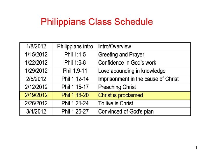 Philippians Class Schedule 1 