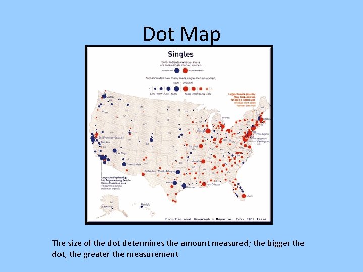 Dot Map The size of the dot determines the amount measured; the bigger the
