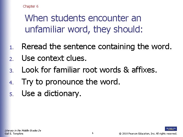 Chapter 6 When students encounter an unfamiliar word, they should: 1. 2. 3. 4.
