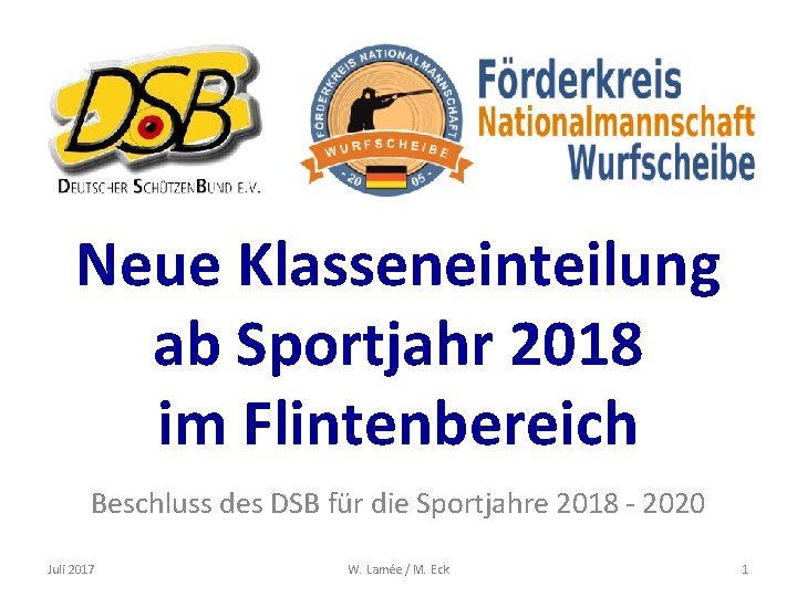 Neue Klasseneinteilung ab Sportjahr 2018 im Flintenbereich Beschluss des DSB für die Sportjahre 2018