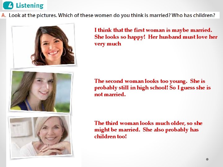 I think that the first woman is maybe married. She looks so happy! Her I think that the first woman is maybe married. She looks so happy! Her