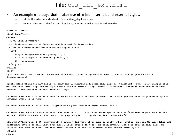 File: css_int_ext. html • An example of a page that makes use of inline,