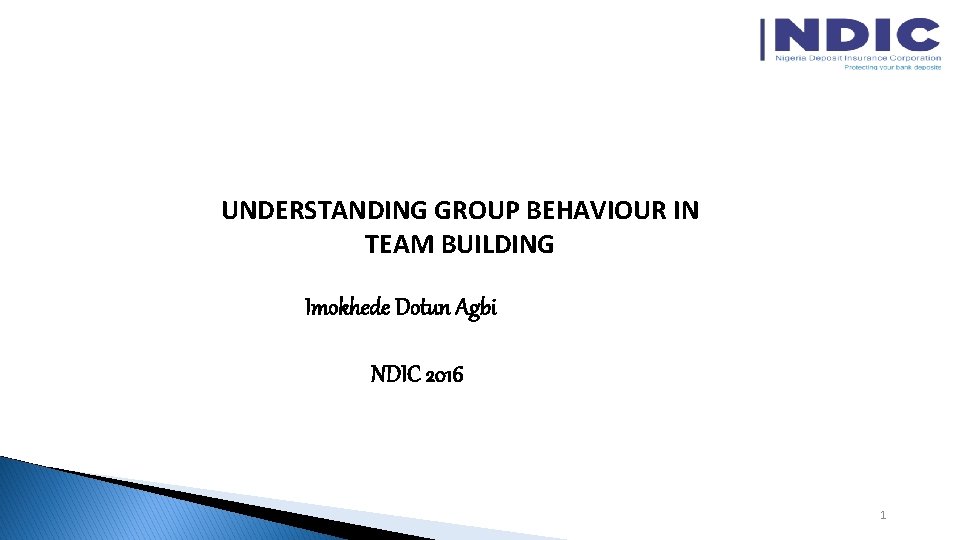 UNDERSTANDING GROUP BEHAVIOUR IN TEAM BUILDING Imokhede Dotun Agbi NDIC 2016 1 