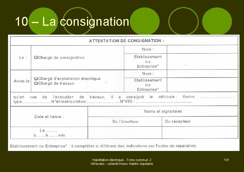 10 – La consignation Habilitation électrique - Tronc commun 2 Véhicules - collectif Homo