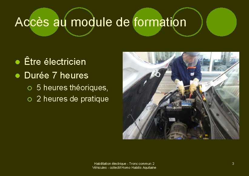 Accès au module de formation Être électricien l Durée 7 heures l ¡ ¡