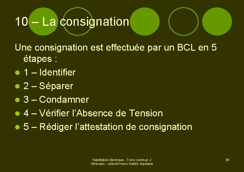 10 – La consignation Une consignation est effectuée par un BCL en 5 étapes