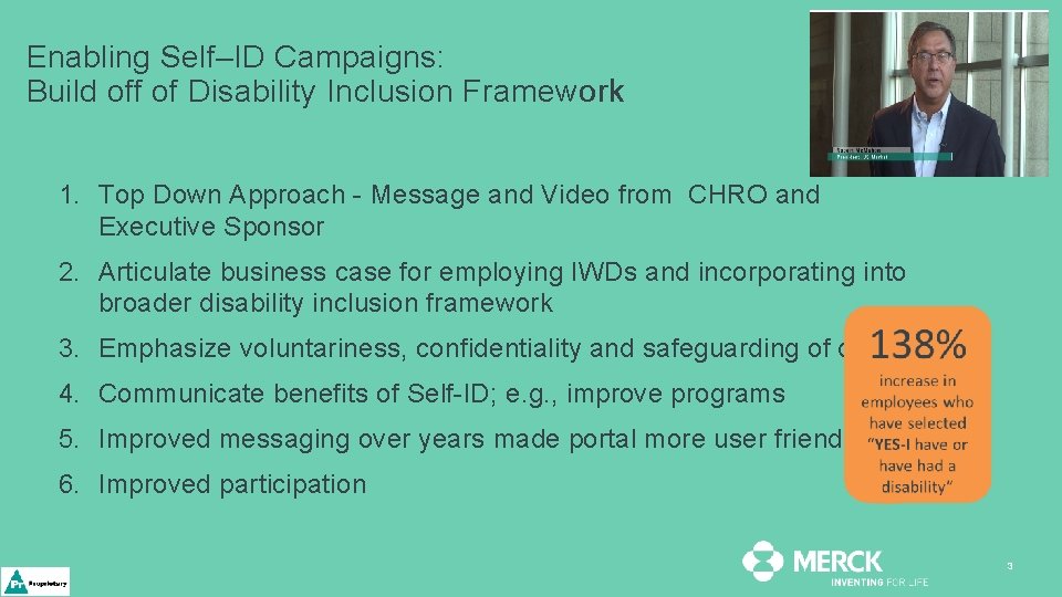 Enabling Self–ID Campaigns: Build off of Disability Inclusion Framew ork 1. Top Down Approach