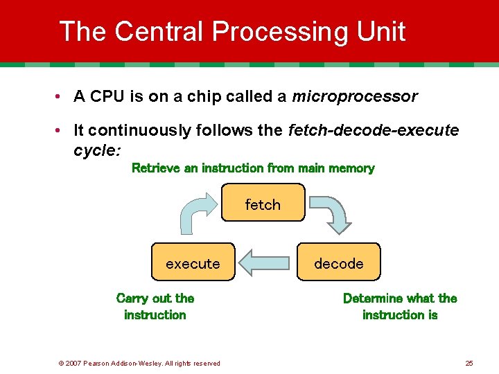 The Central Processing Unit • A CPU is on a chip called a microprocessor