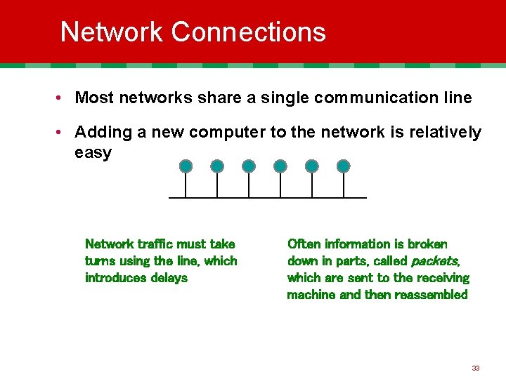Network Connections • Most networks share a single communication line • Adding a new