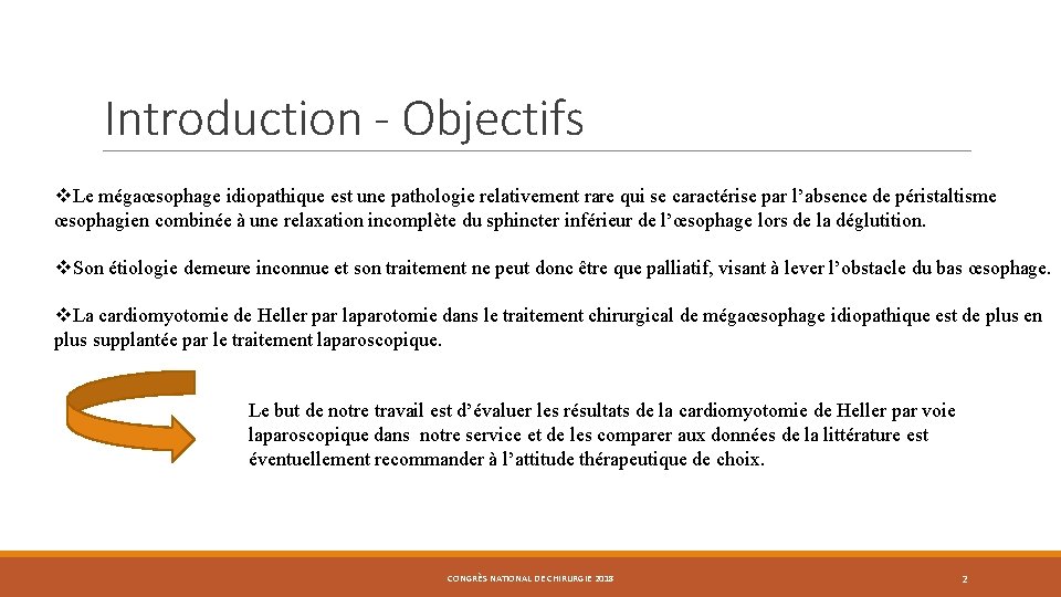 Introduction - Objectifs v. Le mégaœsophage idiopathique est une pathologie relativement rare qui se