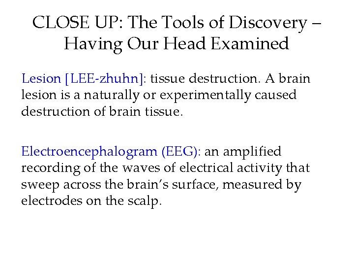 CLOSE UP: The Tools of Discovery – Having Our Head Examined Lesion [LEE-zhuhn]: tissue