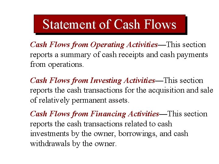 Statement of Cash Flows from Operating Activities—This section reports a summary of cash receipts