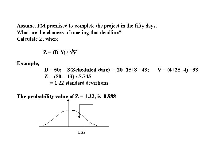 Assume, PM promised to complete the project in the fifty days. What are the