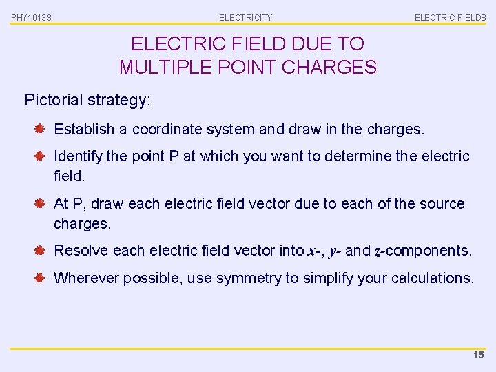 PHY 1013 S ELECTRICITY ELECTRIC FIELDS ELECTRIC FIELD DUE TO MULTIPLE POINT CHARGES Pictorial