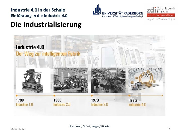 Industrie 4. 0 in der Schule Einführung in die Industrie 4. 0 Die Industrialisierung