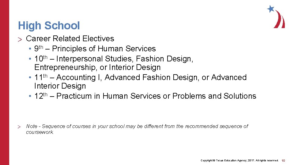 High School > Career Related Electives • 9 th – Principles of Human Services