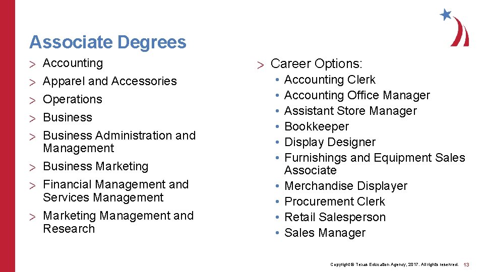 Associate Degrees Accounting Apparel and Accessories Operations Business Administration and Management > Business Marketing