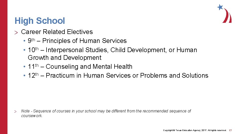 High School > Career Related Electives • 9 th – Principles of Human Services