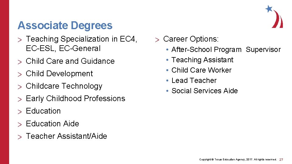 Associate Degrees > Teaching Specialization in EC 4, EC-ESL, EC-General > Child Care and