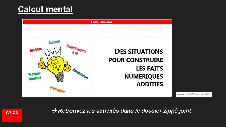 Calcul mental C 2/C 3 Retrouvez les activités dans le dossier zippé joint 