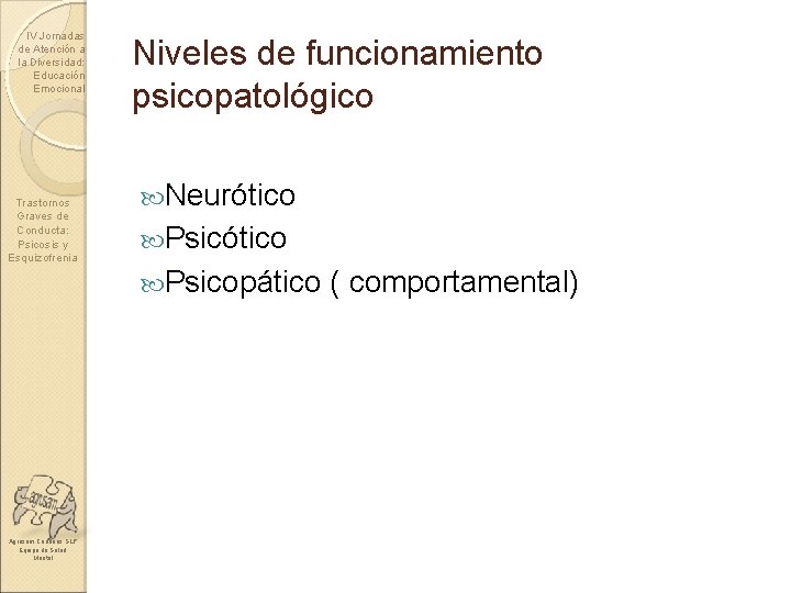 IV Jornadas de Atención a la Diversidad: Educación Emocional Trastornos Graves de Conducta: Psicosis