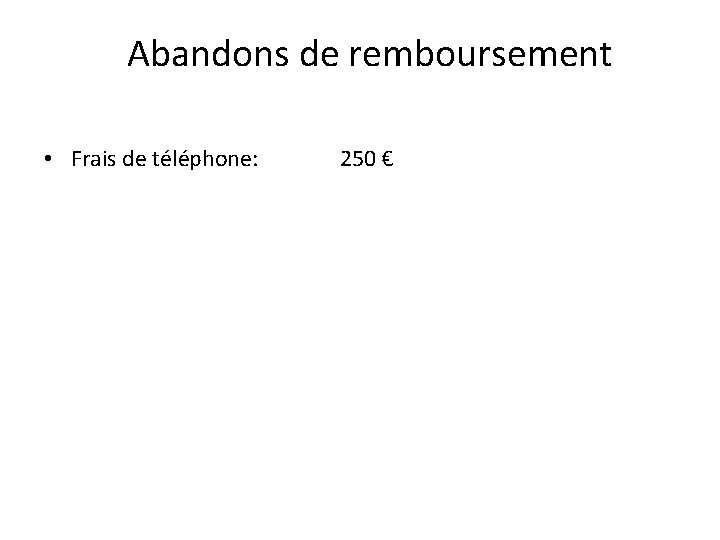 Abandons de remboursement • Frais de téléphone: 250 € 