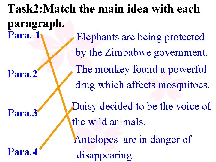 Task 2: Match the main idea with each paragraph. Para. 1 Elephants are being