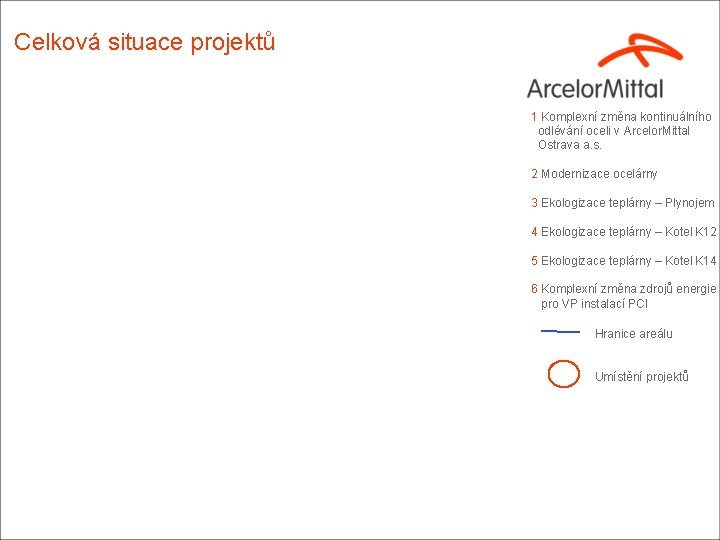 Celková situace projektů 1 Komplexní změna kontinuálního odlévání oceli v Arcelor. Mittal Ostrava a.