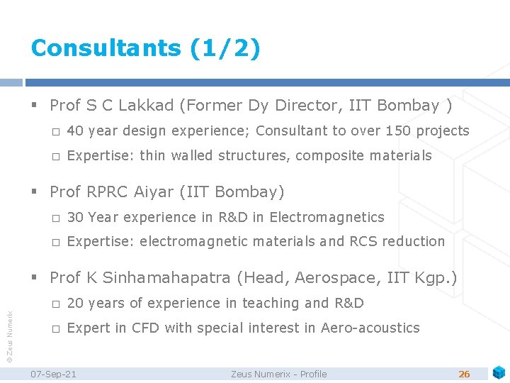 Consultants (1/2) § Prof S C Lakkad (Former Dy Director, IIT Bombay ) �
