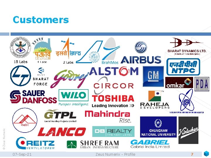 © Zeus Numerix Customers 07 -Sep-21 Zeus Numerix - Profile 7 