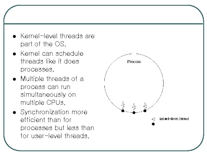 l l Kernel-level threads are part of the OS. Kernel can schedule threads like