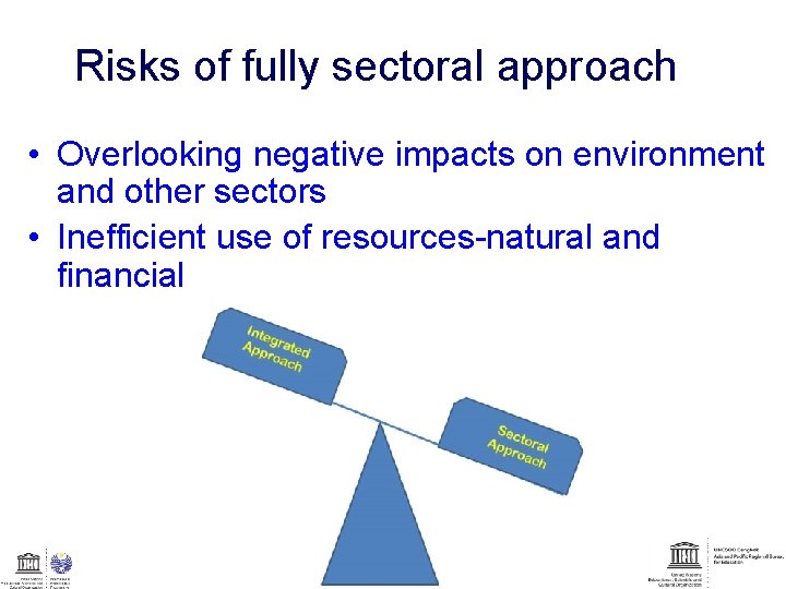 Risks of fully sectoral approach • Overlooking negative impacts on environment and other sectors