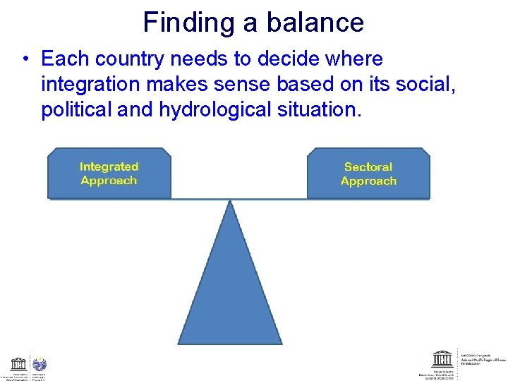 Finding a balance • Each country needs to decide where integration makes sense based