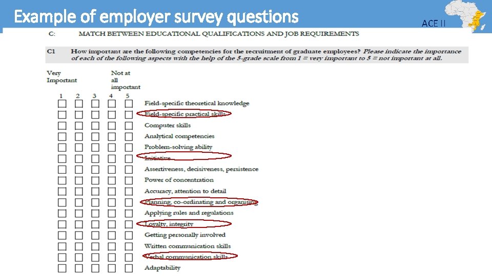 Example of employer survey questions ACE II 3 