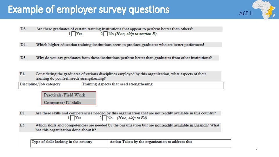 Example of employer survey questions ACE II 4 