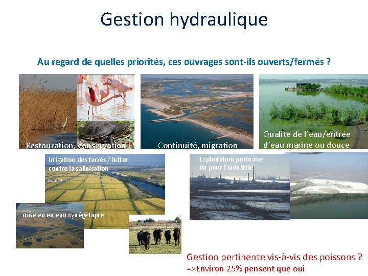 Gestion hydraulique Au regard de quelles priorités, ces ouvrages sont-ils ouverts/fermés ? Restauration, conservation