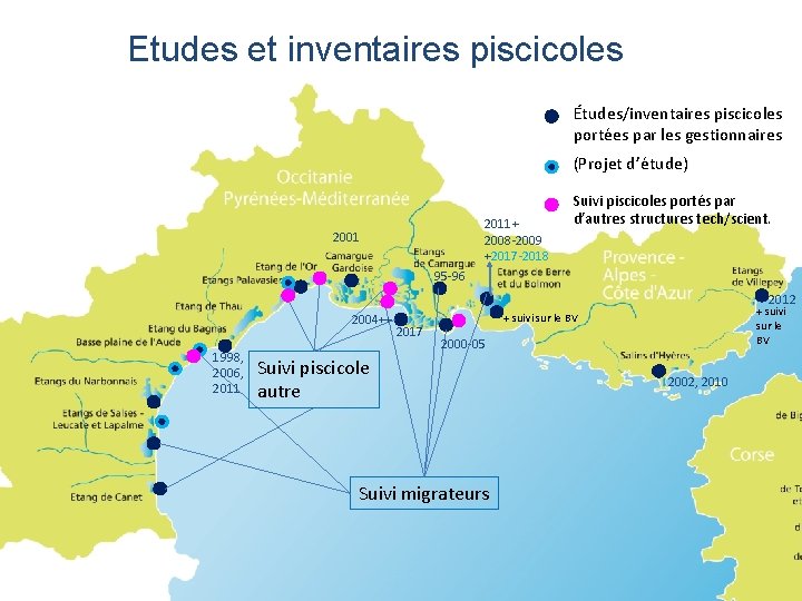Etudes et inventaires piscicoles Études/inventaires piscicoles portées par les gestionnaires (Projet d’étude) 2011+ 2008