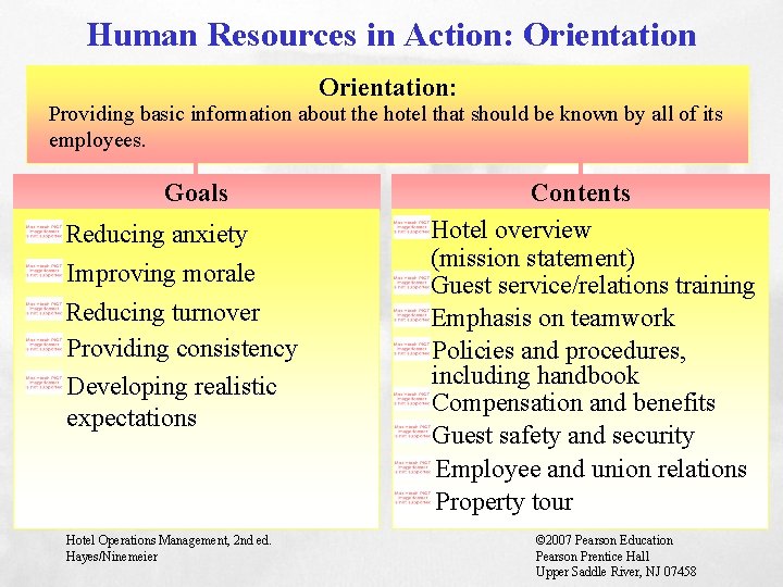 Human Resources in Action: Orientation: Providing basic information about the hotel that should be