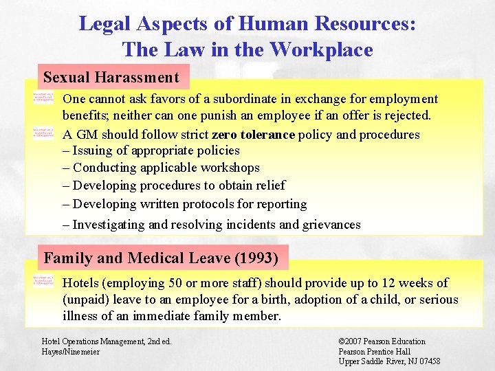 Legal Aspects of Human Resources: The Law in the Workplace Sexual Harassment One cannot